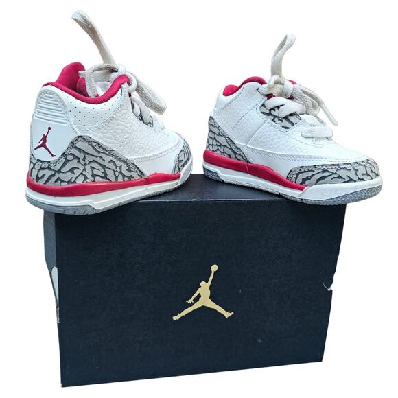 Baby Jordans Jordan 3 Retro Cardinal Toddler Sneaker Size 5C Nike Shoe White Red